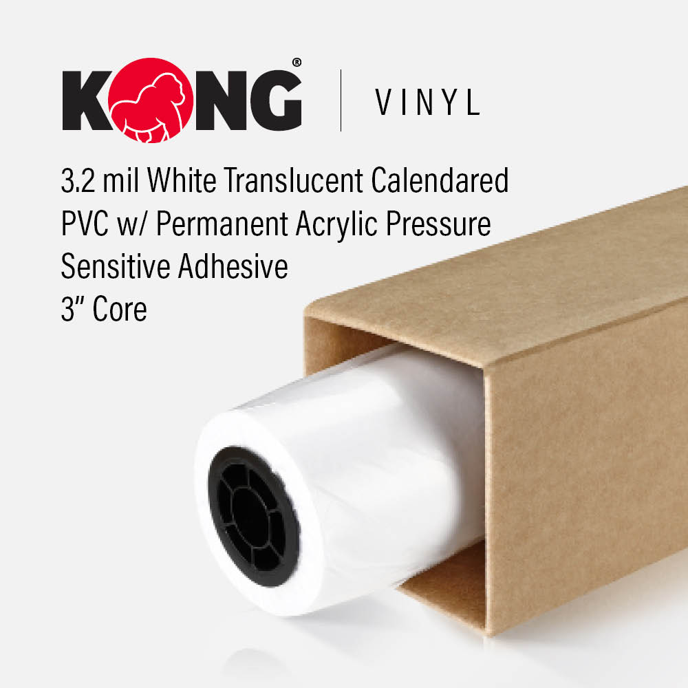 60'' x 150' Roll - 3.2 MIL White Translucent Calendared PVC w/ Permanent Acrylic Pressure Sensitive Adhesive